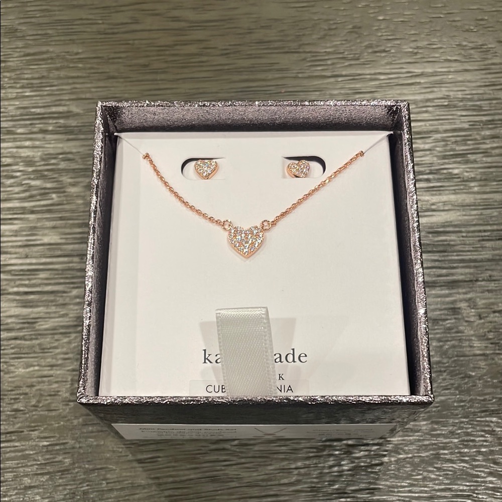 Kate Spade - Yours Truly Pave Studs And Mini Pendant Set - Boxed Rose Gold